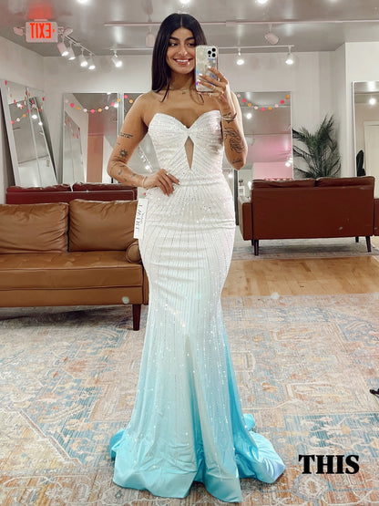 Strapless Rhinestone Keyhole Mermaid Gown