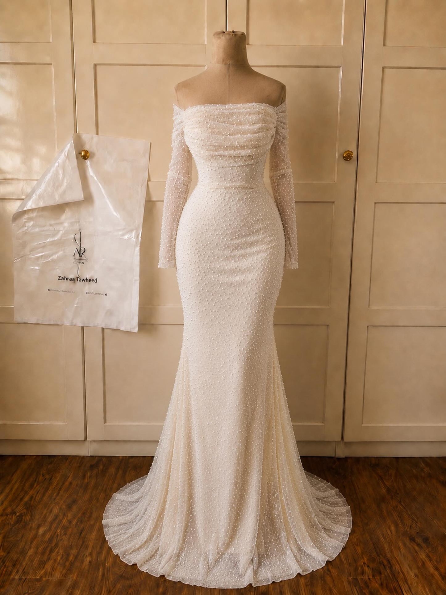 Off-the-Shoulder Pearl Mermaid Wedding Dress