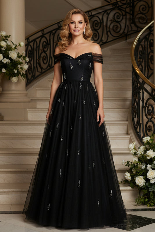 Off-the-Shoulder Tulle A-Line Evening Gown