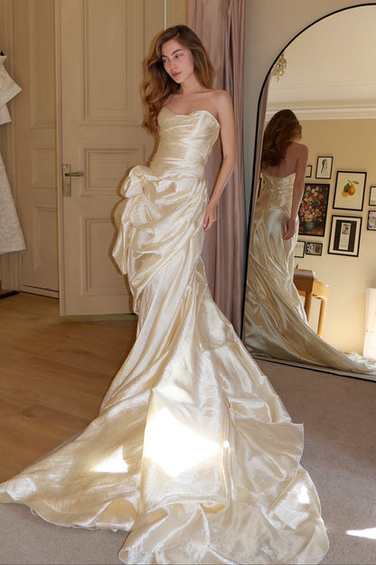 Strapless Ruched Gown with Side Draping