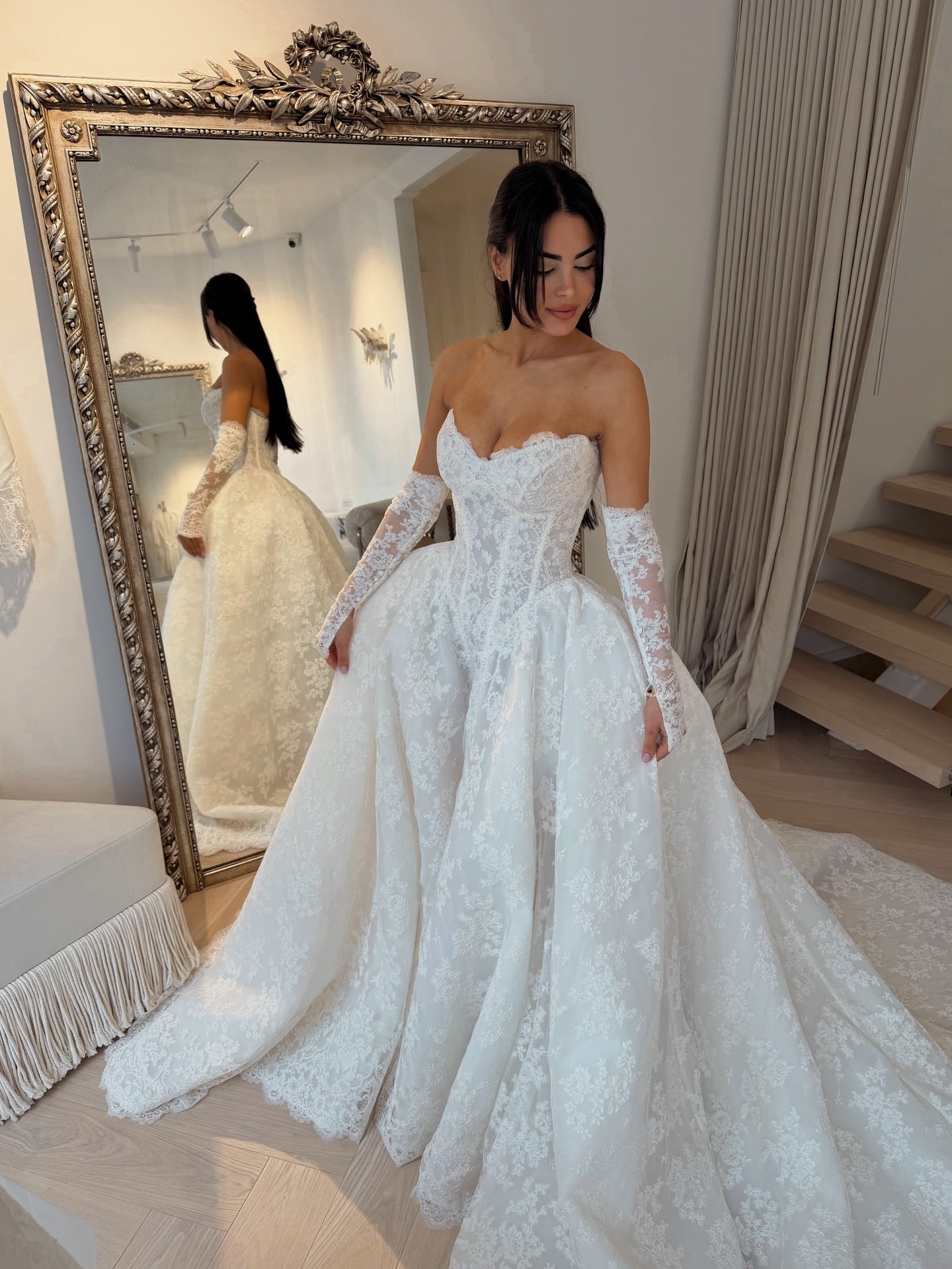 Strapless Lace Corset Ball Gown Wedding Dress
