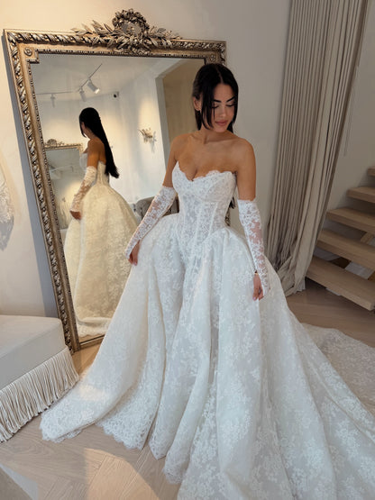 Strapless Lace Corset Ball Gown Wedding Dress