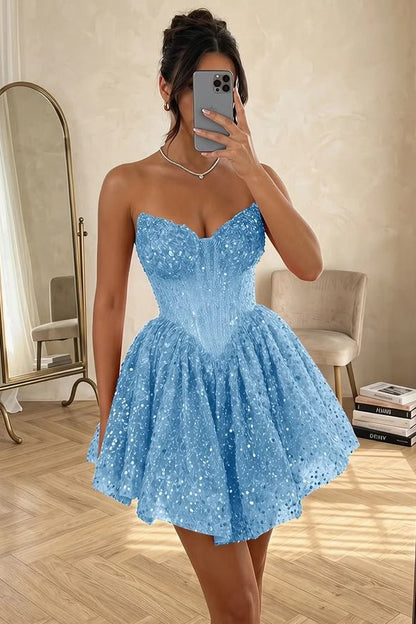 Strapless Corset Sequin A-Line Mini Dress