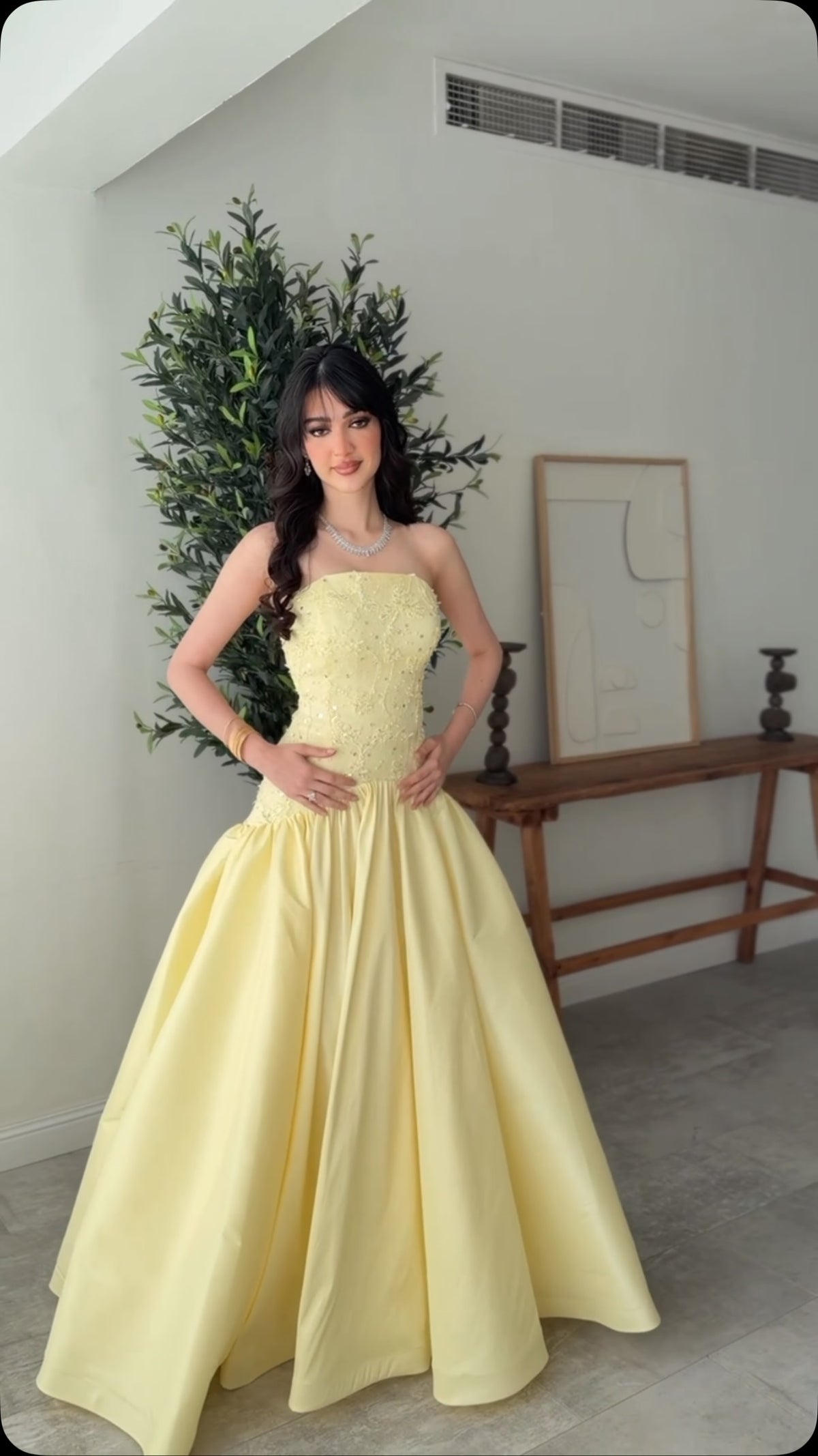 Strapless Beaded Bodice Ball Gown Evening Dress