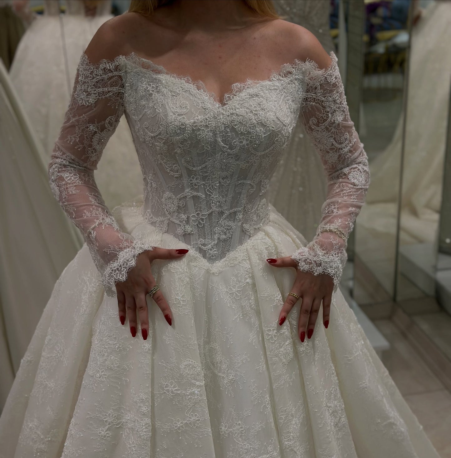 Lace Off-the-Shoulder Corset Ball Gown Wedding Dress