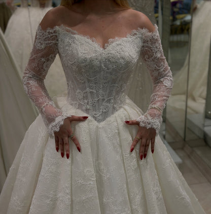 Lace Off-the-Shoulder Corset Ball Gown Wedding Dress