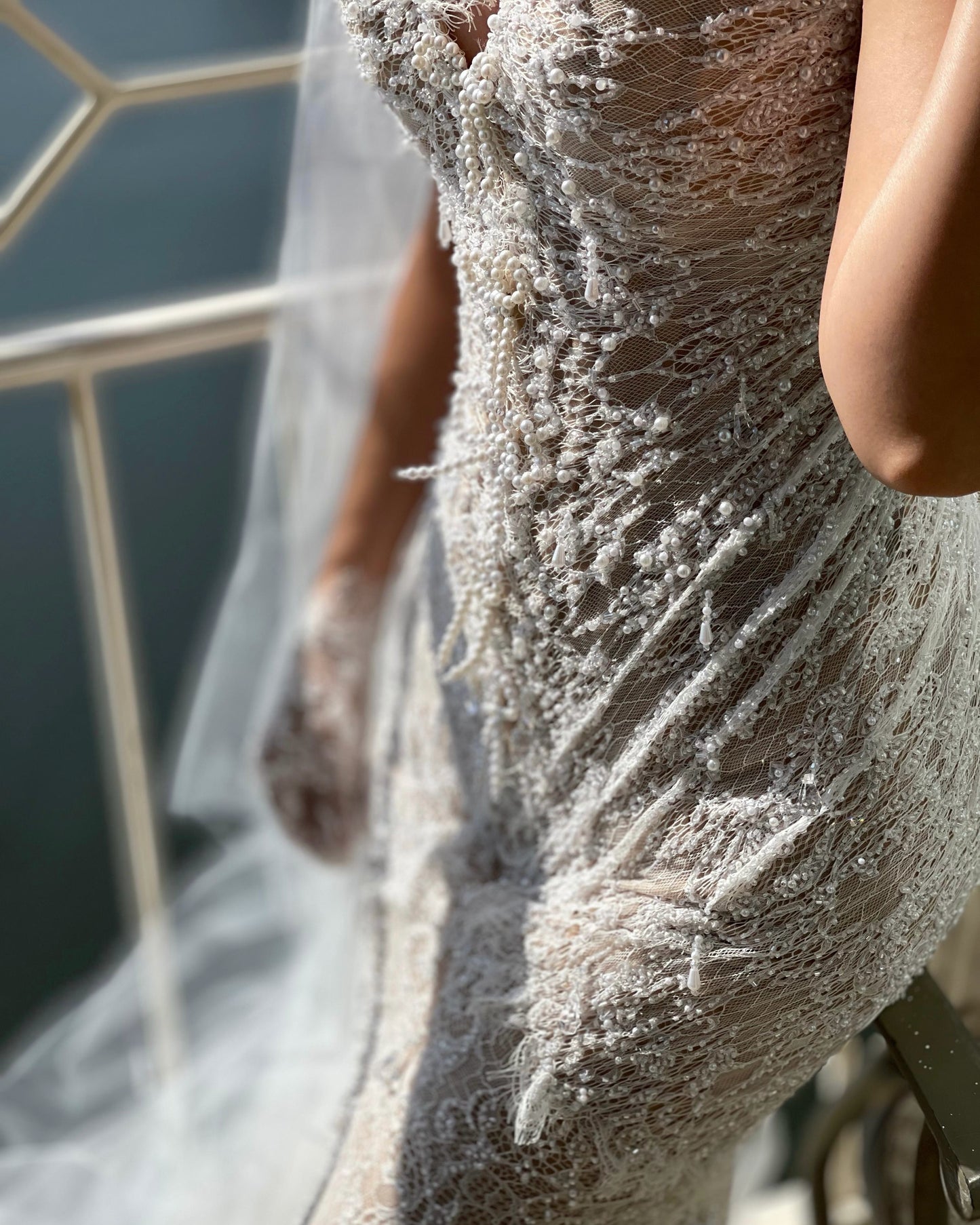 Halter Lace Mermaid Wedding Dress with Detachable Train