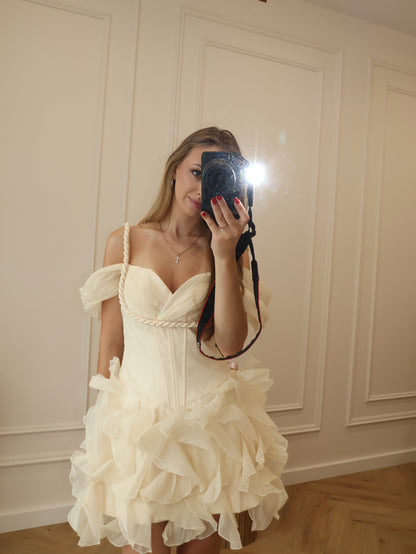 Off-The-Shoulder Ruffled Corset Mini Dress