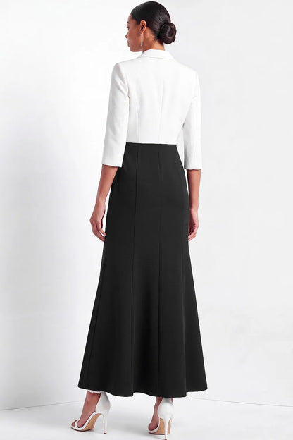 Notched Lapel 3/4 Sleeve Gown with 3D Flower
