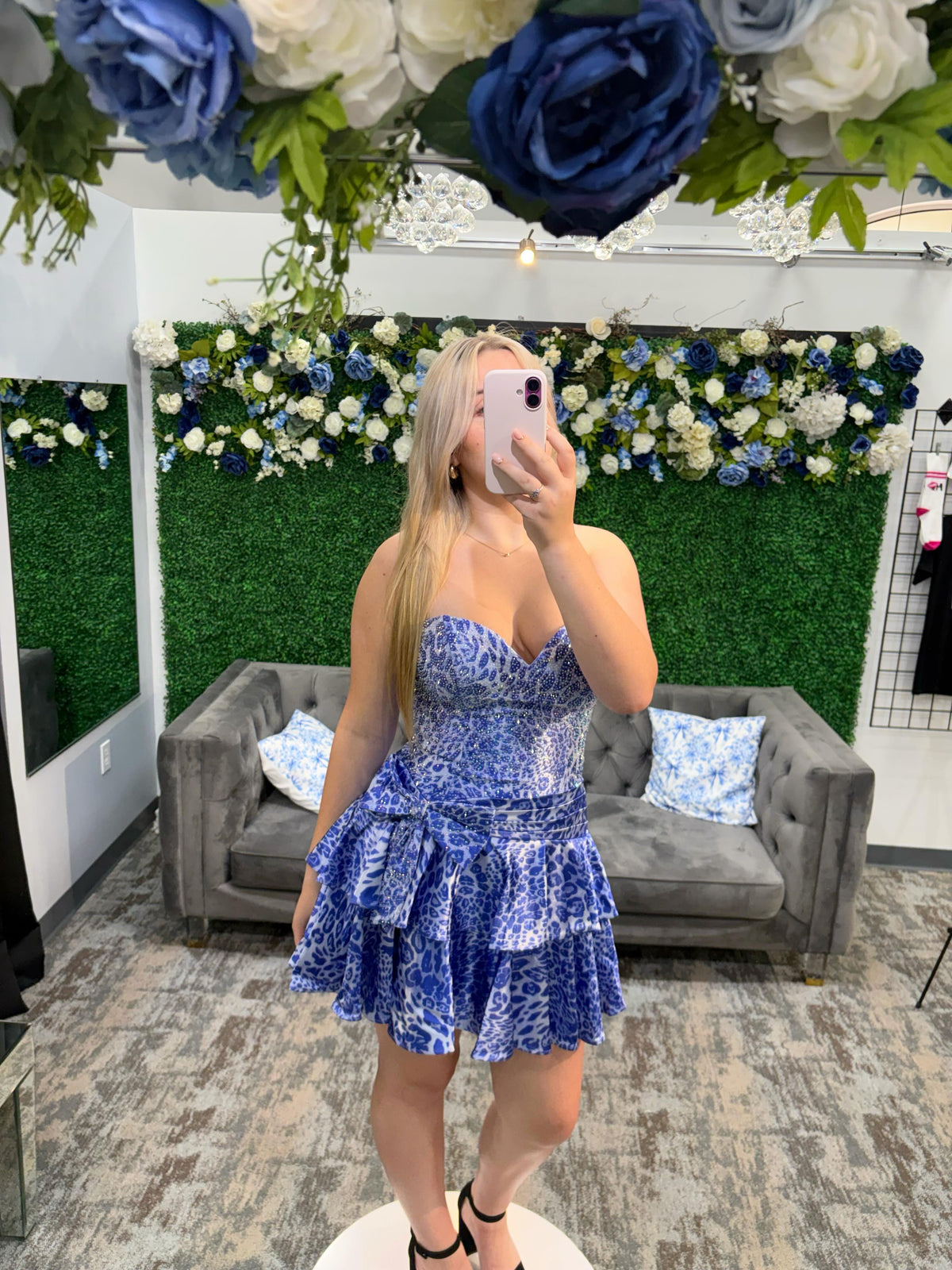Strapless Animal Print Tiered Mini Dress