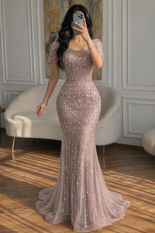 Elegant Beaded Mermaid Evening Gown