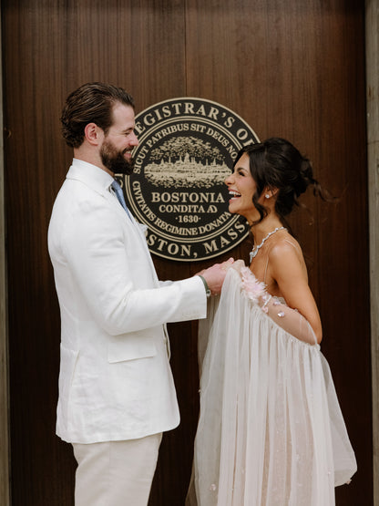 Beaded Fringe Column Gown with 3D Appliques