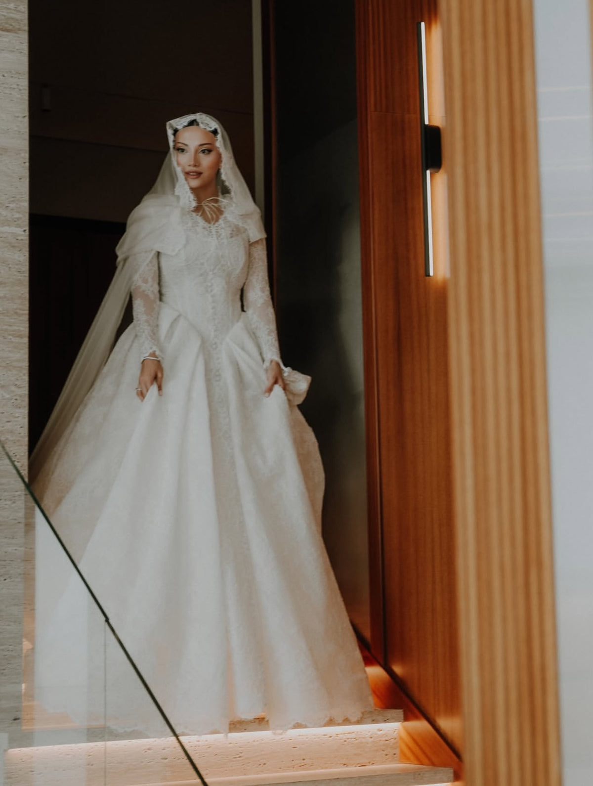 Lace Ball Gown Wedding Dress with Cape & Long Sleeves