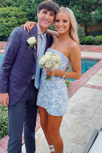 Strapless Floral Print Mini Dress