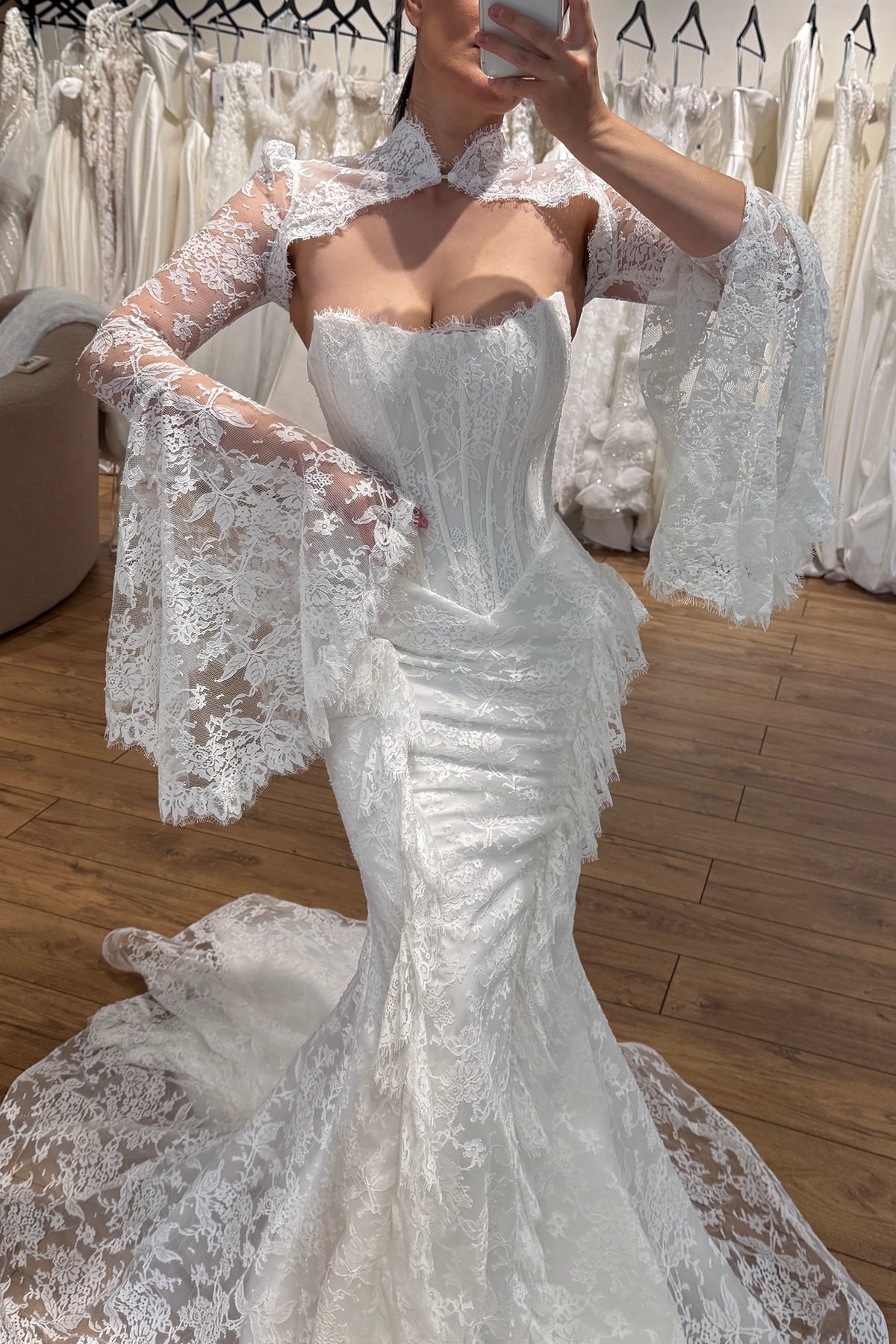 Lace Mermaid Wedding Dress with Bell Sleeves