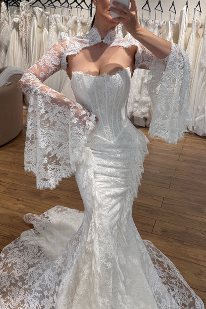 Lace Mermaid Wedding Dress with Bell Sleeves