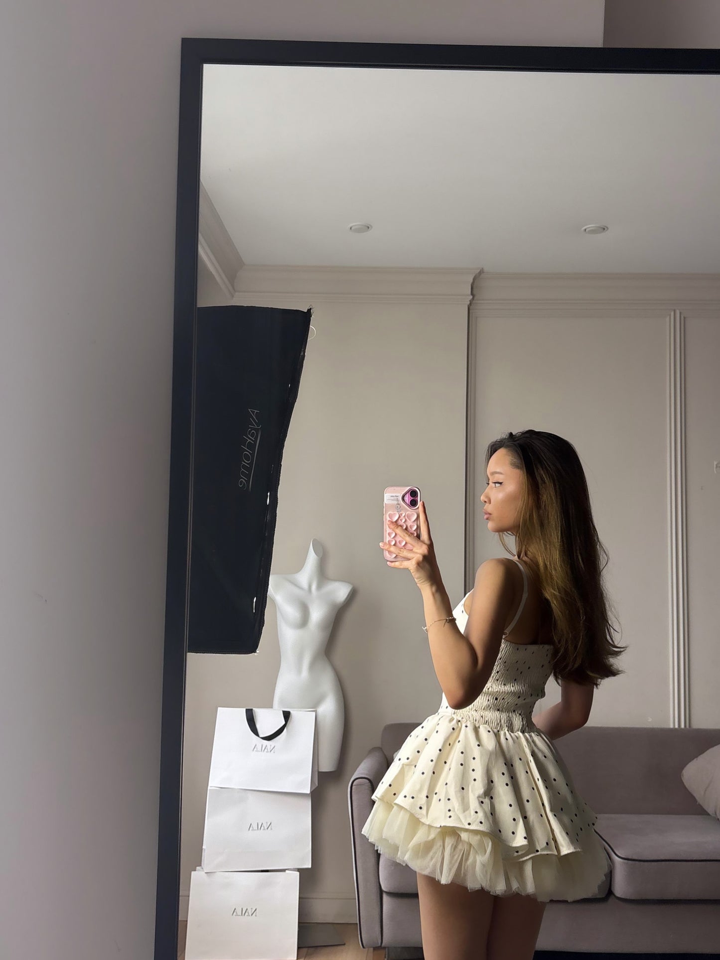 Polka Dot Corset Mini Dress with Tulle Skirt