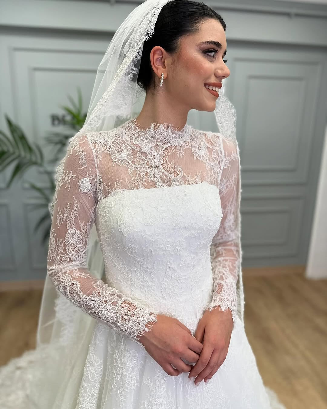 Lace Illusion Long Sleeve A-Line Wedding Dress