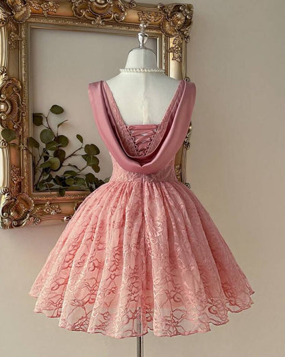 Lace A-Line Corset Homecoming Dress with Satin Drape