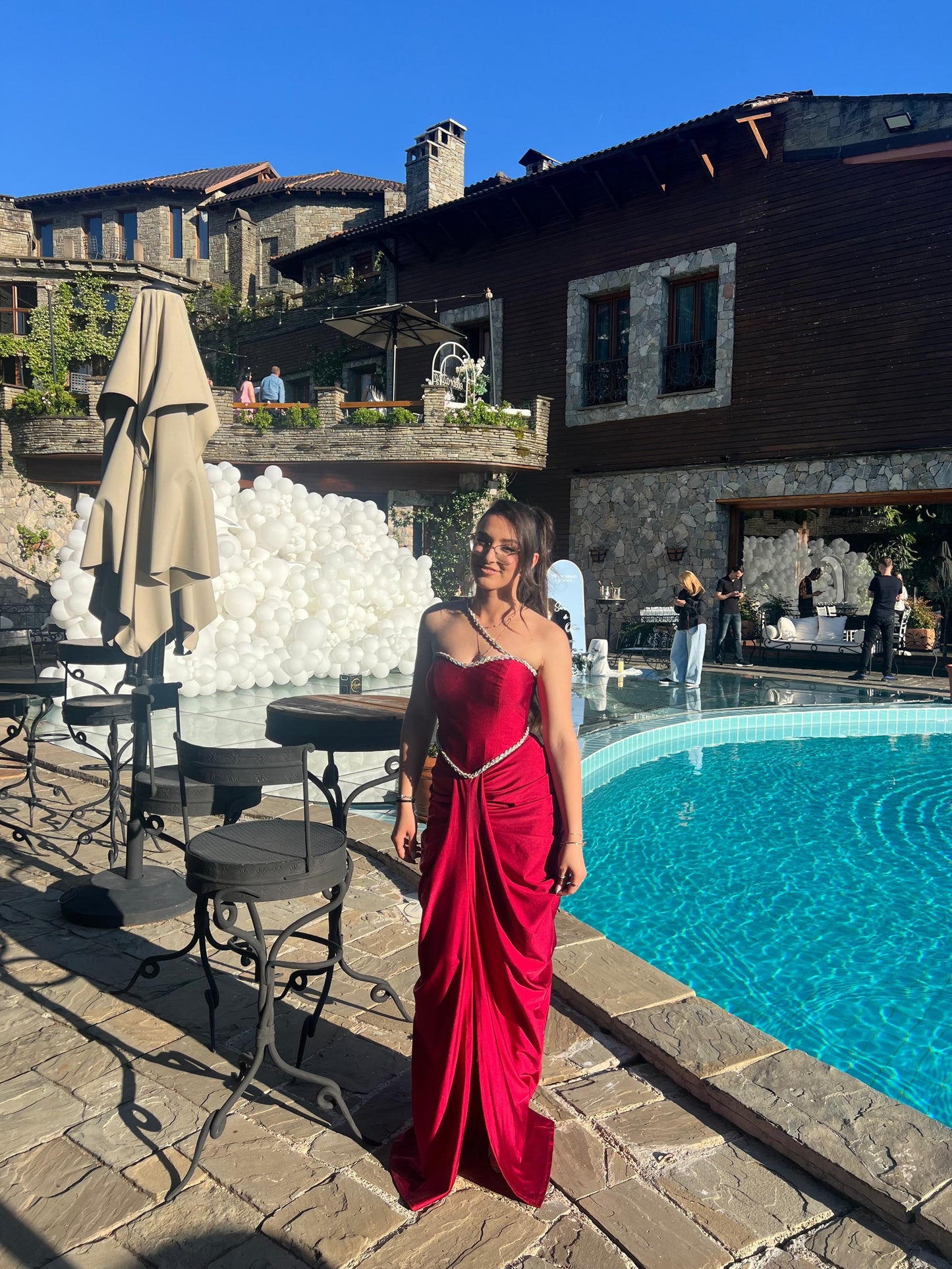 Asymmetric Draped Satin Evening Gown