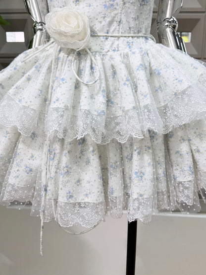 Tiered Floral Mini Dress with Lace Trim
