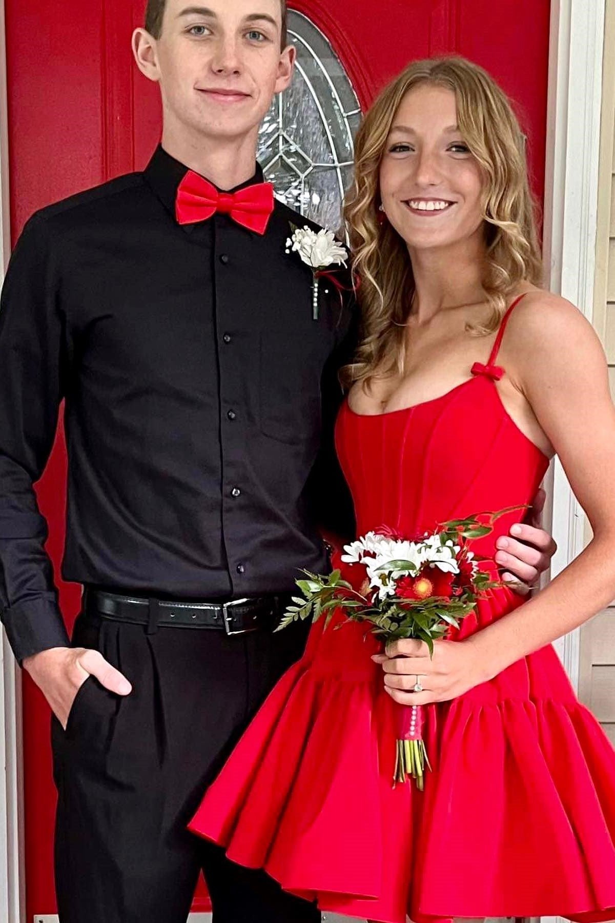A-Line Satin Short Homecoming Dress with Corset Back