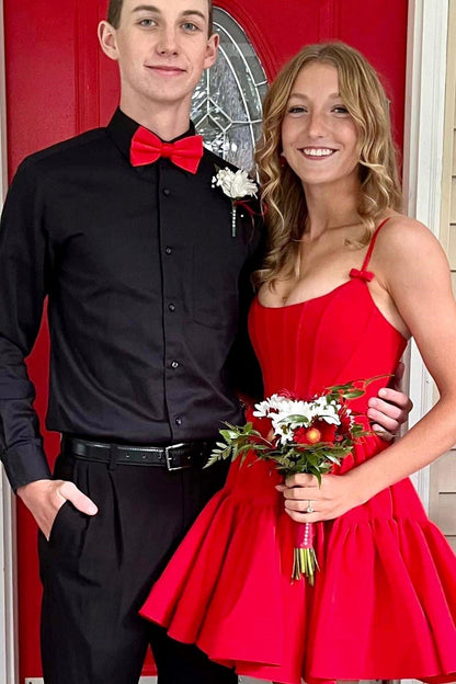 A-Line Satin Short Homecoming Dress with Corset Back