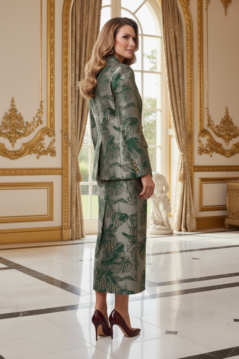 Floral Jacquard Double-Breasted Midi Coat Dress