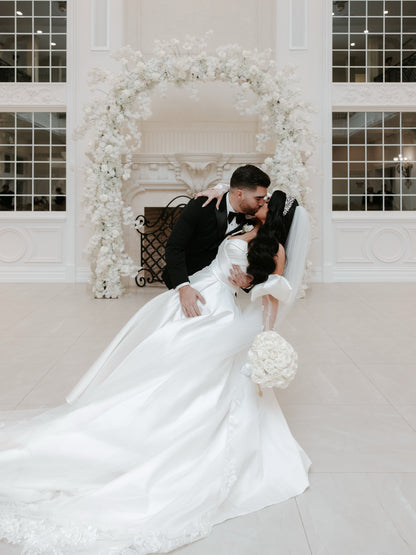 Off-the-Shoulder Satin Ball Gown Wedding Dress