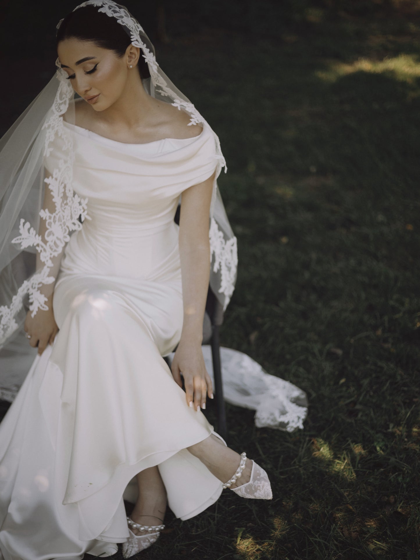 Off-the-Shoulder Satin Wedding Dress