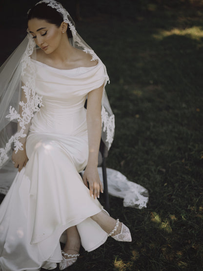 Off-the-Shoulder Satin Wedding Dress
