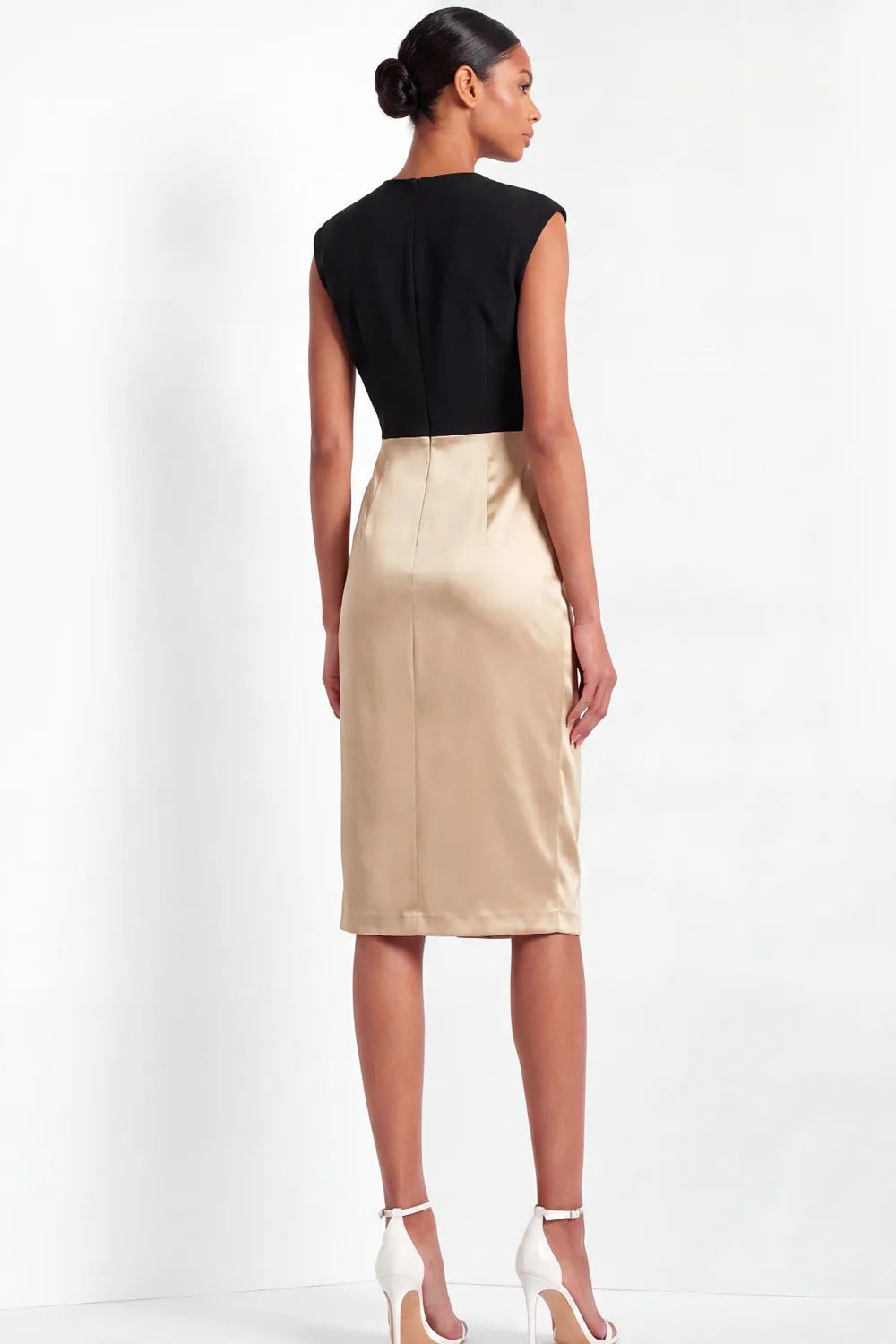 Keyhole Sleeveless Sheath Dress with Draped Skirt