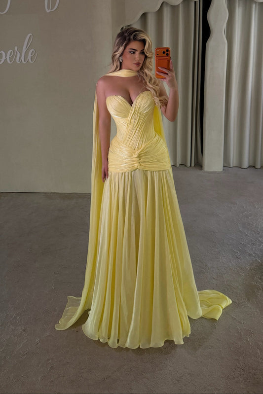 Pleated Corset Sweetheart Evening Gown with Cape