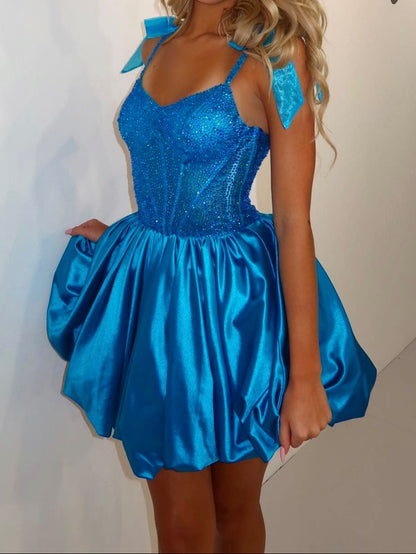 Corset Mini Dress with Shimmer Bodice and Bubble Skirt