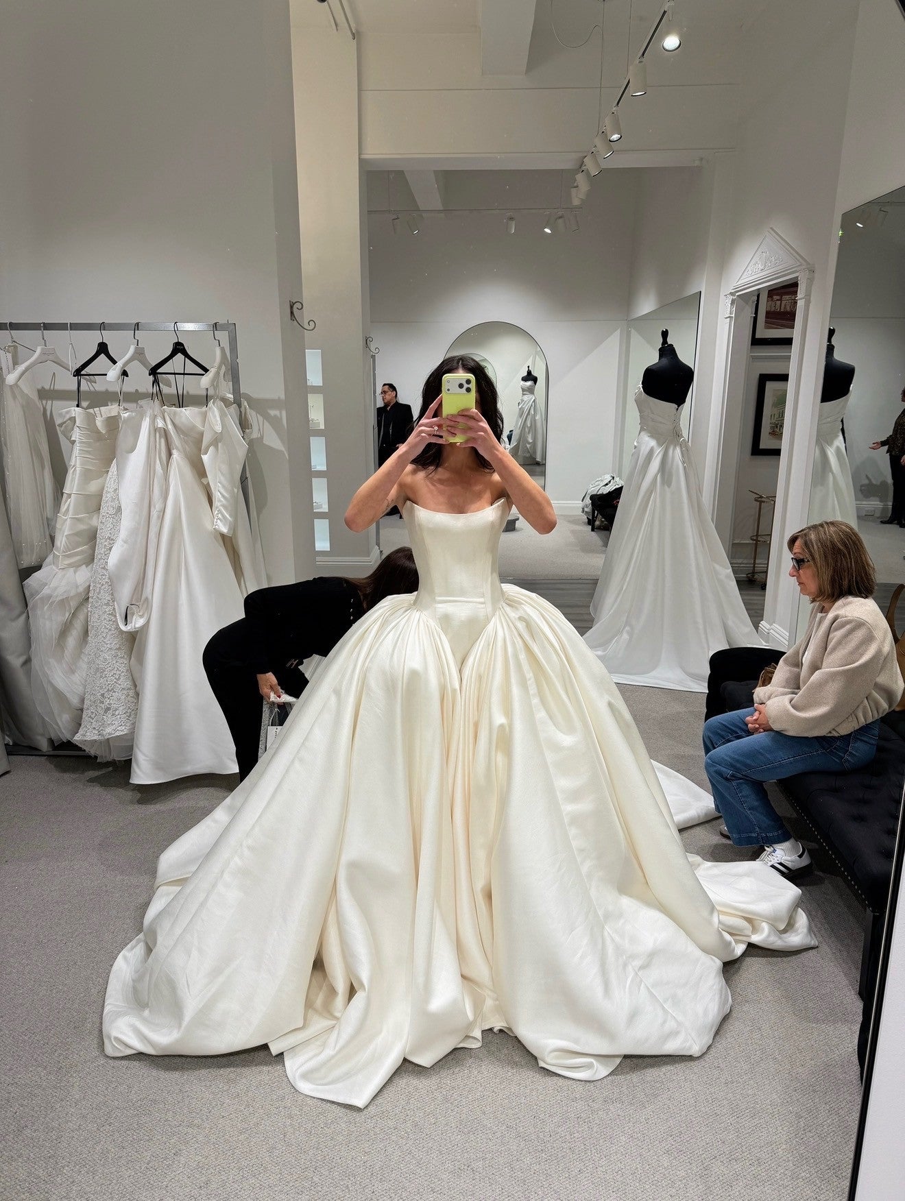 Strapless Ball Gown with Pleated Skirt & Lace Veil