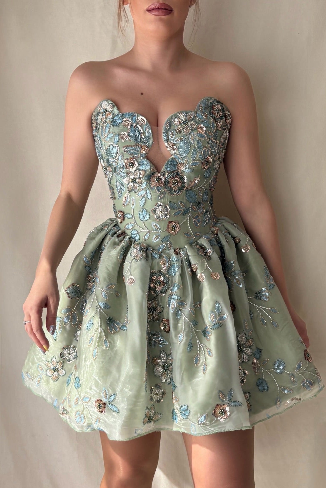 Strapless Sweetheart Beaded Organza Homecoming Dress