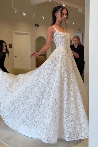 Lace Ball Gown Wedding Dress with Square Neckline