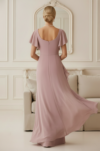 Flutter Sleeve Mermaid Evening Gown with Beaded Trim