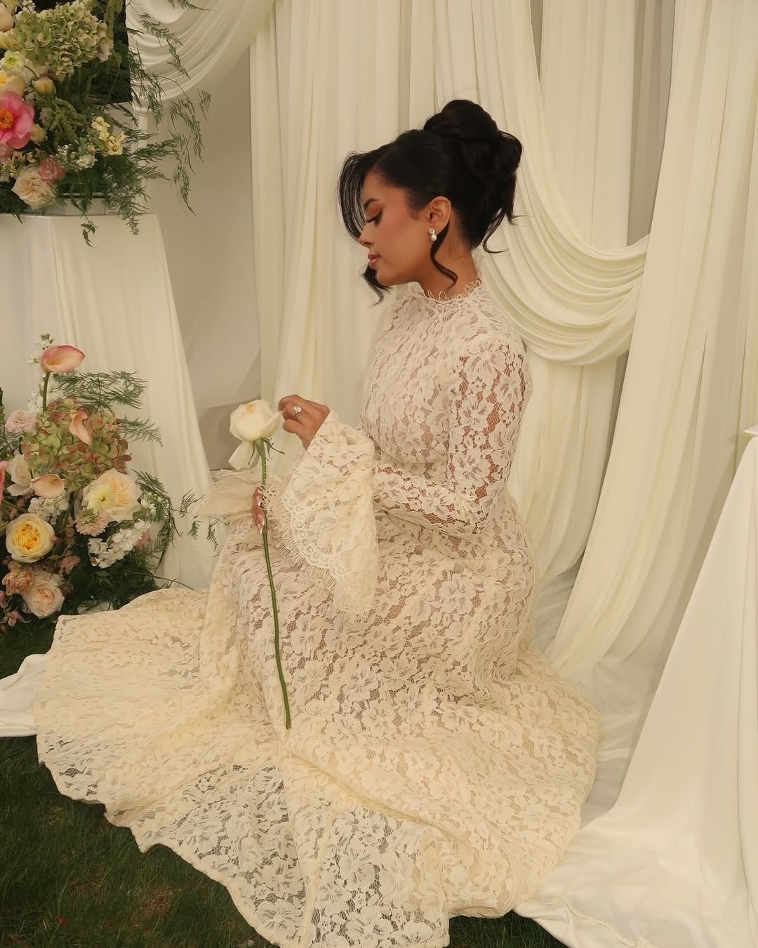 High Neck Long Sleeve Lace Wedding Dress