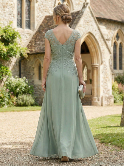 A-Line Illusion Embroidered Chiffon Evening Dress