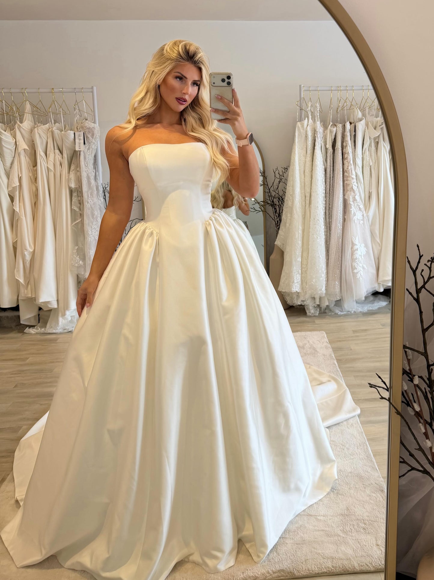 Strapless Satin Ball Gown Wedding Dress, Structured Bodice