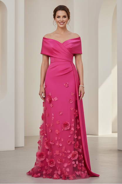 Elegant Off-the-Shoulder 3D Floral Evening Gown