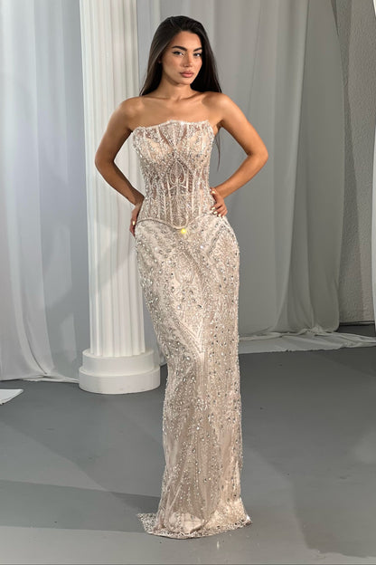 Strapless Corset Beaded Evening Gown
