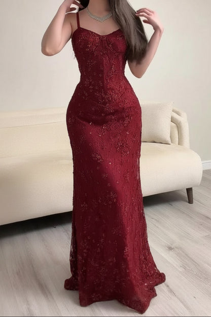 Corset Lace Evening Gown with Spaghetti Straps