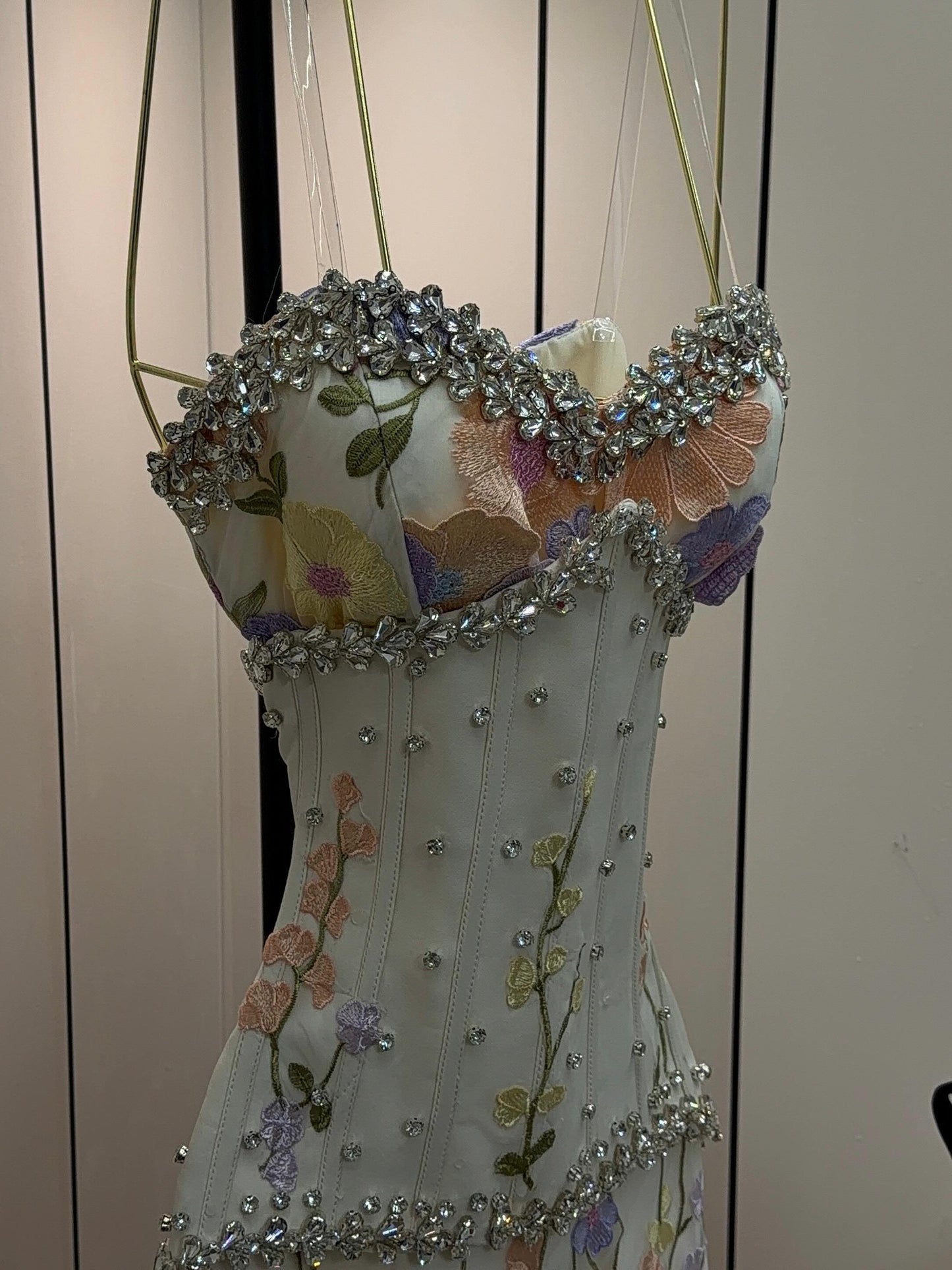 Floral Embroidered Corset Mermaid Gown with Pearls