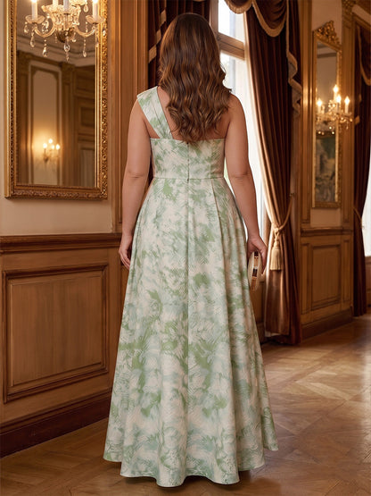 One-Shoulder Jacquard A-Line Gown with Ruffles