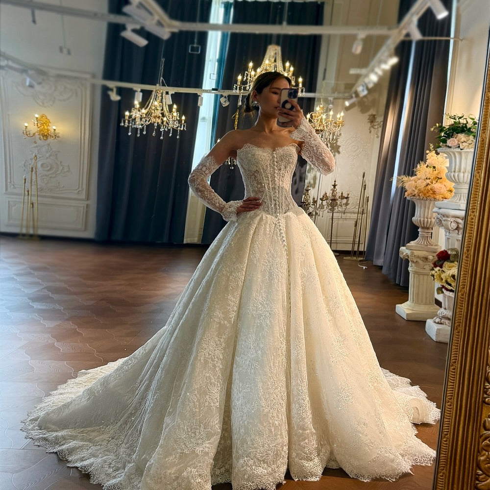 Royal Lace Corset Ball Gown Wedding Dress