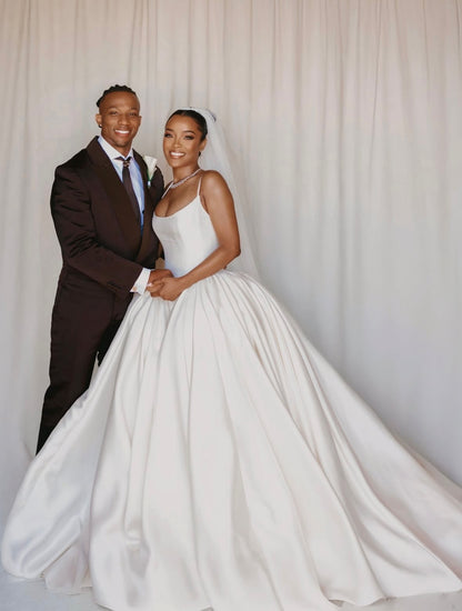 Spaghetti Strap Satin Ball Gown Wedding Dress