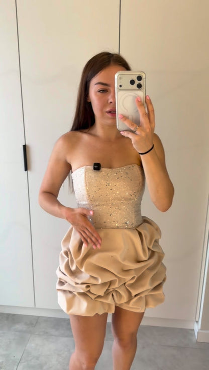 Strapless Sequin Bodice Mini Dress with Bubble Skirt