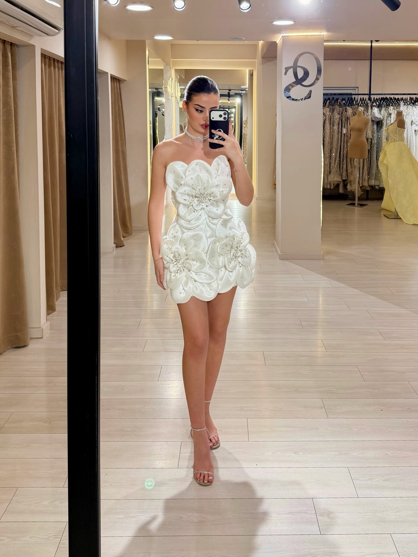 Strapless 3D Floral Embellished Mini Dress